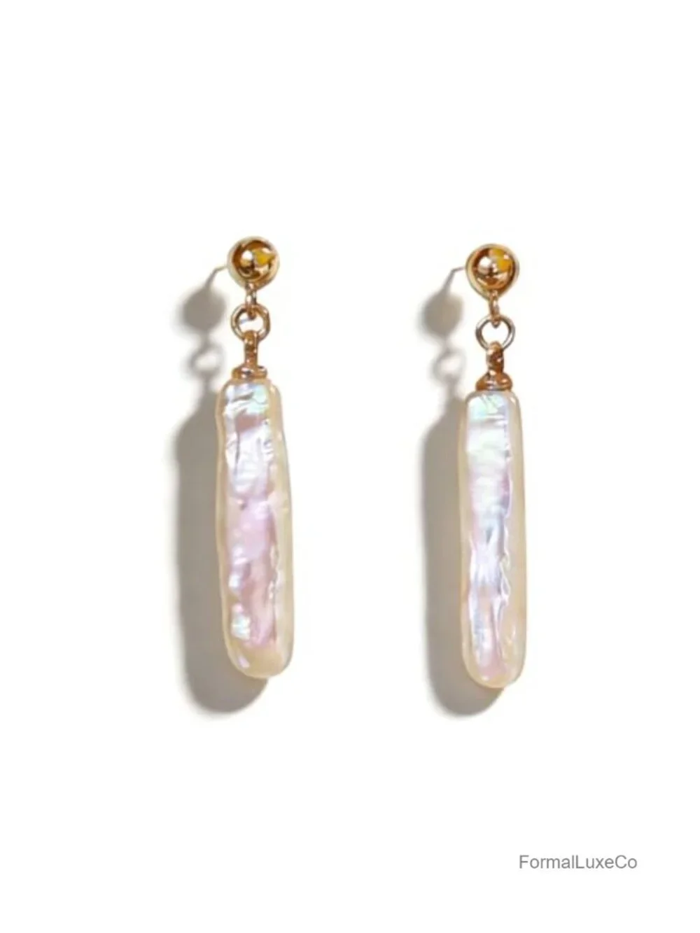 18K Gold Plated Elongated Baroque Pearl Drop Earrings, Freshwater Cultured